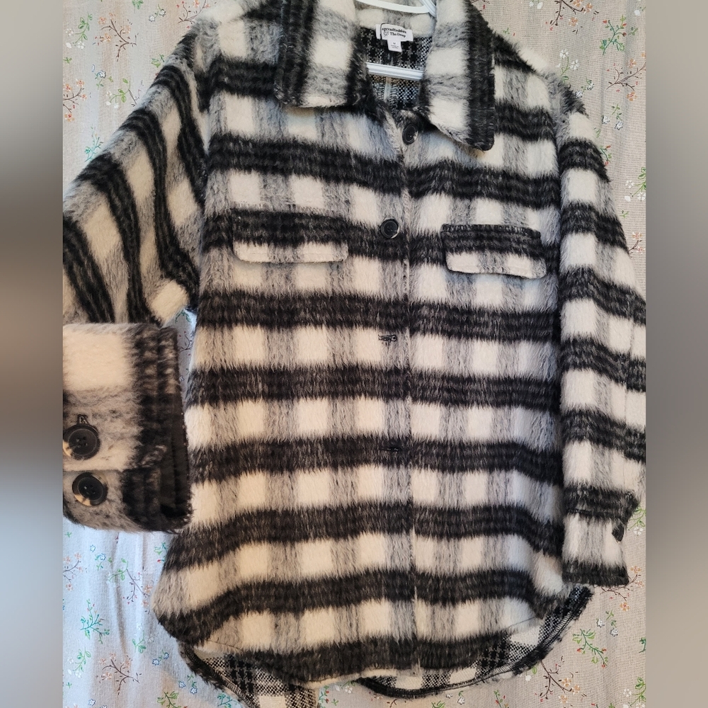 Black and White Plaid Button-Up Shacket